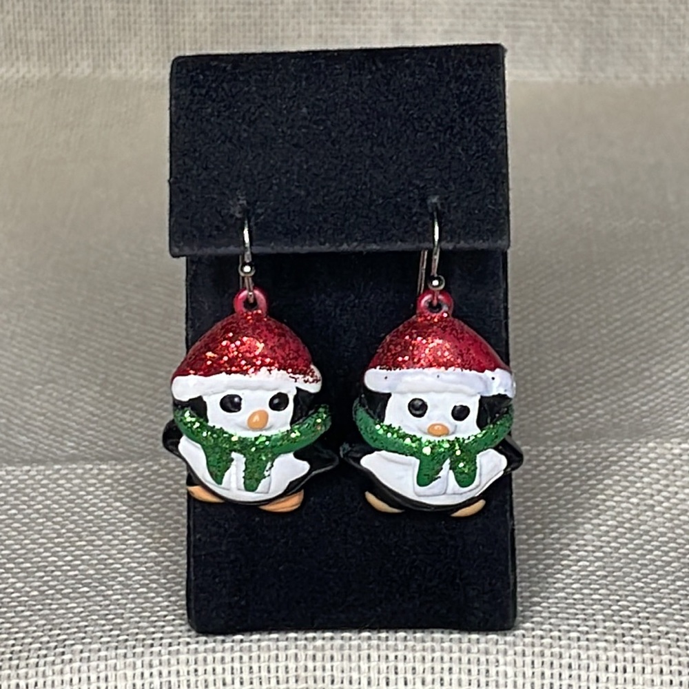 Vintage Christmas Earrings, Penguin Dangle Earrings